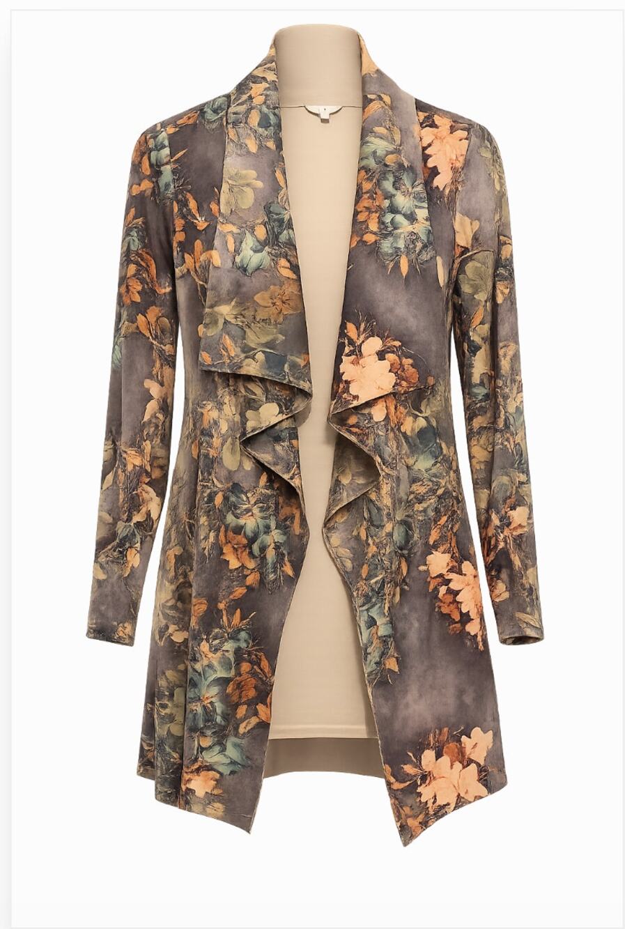 Solitaire Boho Floral Waterfall Drape Cardigan Artsy Cottagecore Layering Small
